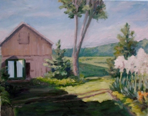The first pass at the Blessinger farm painting.