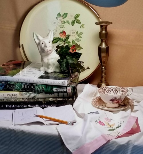 Initial still life set up with gardening books