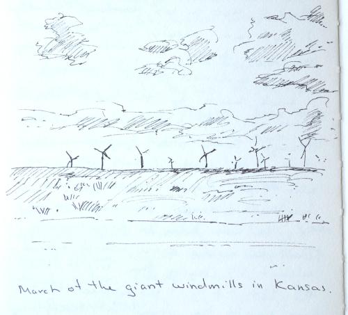 Wind farm, Kansas, sketch, Kit Miracle